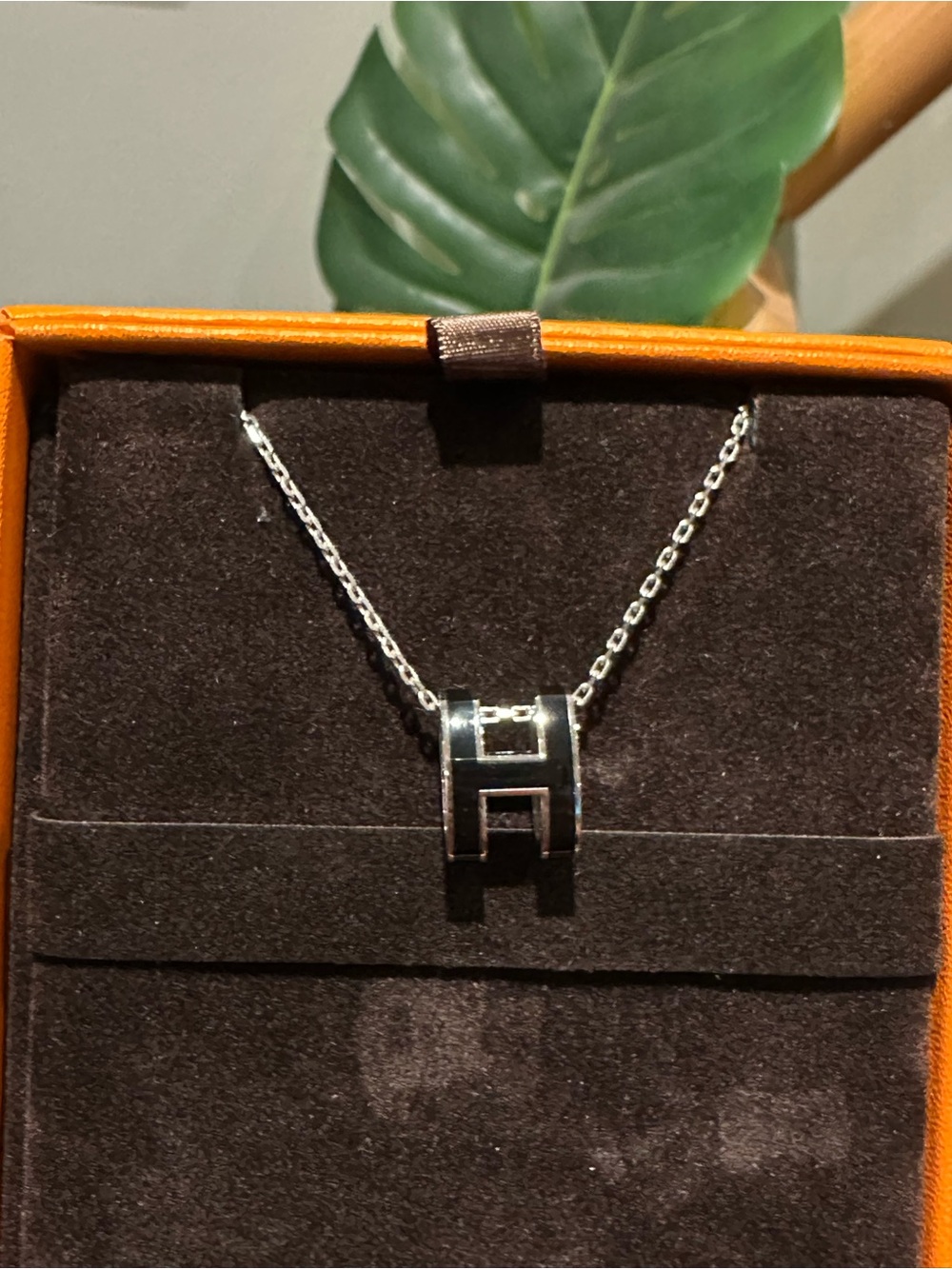 Hermes Black Enamel Pop H pendant Silver HW